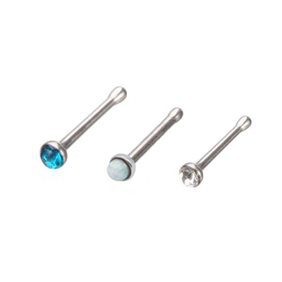 Cerrahi Paslanmaz Çelik Burun Damızlık Mücevherat 20G 0.8mm Beyaz Opal Gem