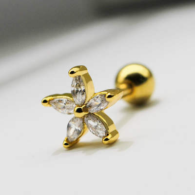 Altın Çiçek Kulak Delme Mücevherat Berrak Taşlar 1.2mm 16 Ölçer Küpeler Çiviler
