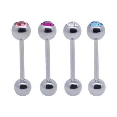 Kristal Taşlar Yatay Dil Piercing Takı 14 Ölçer 1.6mm