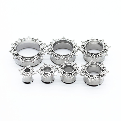 Gümüş Dantel Kenar Konfor Piercing Kulak Tıkacı Kristaller 10mm Ölçer Küpeler