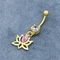 316 Paslanmaz Çelik Gövde Piercingleri Mücevherat Altın Kaplama Lotus Dangle Pembe Mücevher