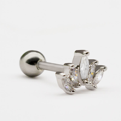 Zirkon Taşlar Kulak Delme Mücevherat 1.2mm 16G Gümüş Kıkırdak Saplama