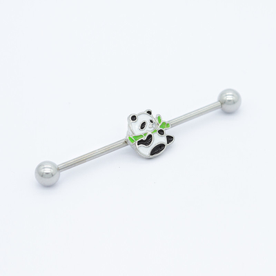 Sevimli Emaye Panda Endüstriyel Bar Piercing Takı 316 Paslanmaz Çelik 38mm