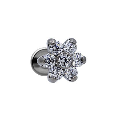 Renkli Kristal Titanyum Piercing Takı İç Dişli Labret Tarzı Burun Halkası